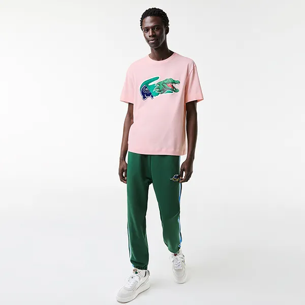 Áo Thun Nam Lacoste Men's Relaxed Fit Oversized Crocodile T-Shirt TH1410 T03 Màu Hồng Size 4