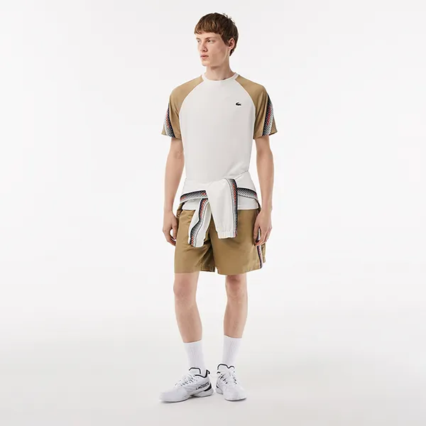 Áo Thun Nam Lacoste Men’s Sport Regular Fit Logo Stripe T-Shirt TH5196 A96 Màu Trắng/Be Size 5