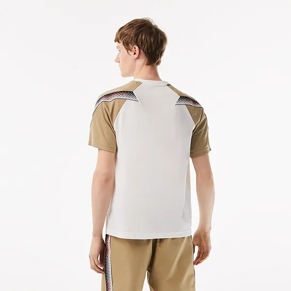 Áo Thun Nam Lacoste Men’s Sport Regular Fit Logo Stripe T-Shirt TH5196 A96 Màu Trắng/Be Size 5