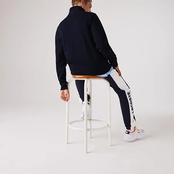 Áo Thun Dài Tay Nam Lacoste Men's Zippered Stand-Up Collar Cotton Sweatshirt SH1927-166 Màu Xanh Navy Size 4