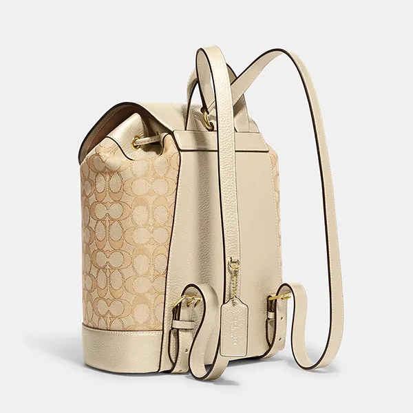 Balo Nữ Coach Dempsey Drawstring Backpack n Signature Jacquard CF386 Màu Be - Túi xách - Vua Hàng Hiệu