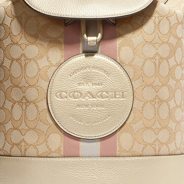 Balo Nữ Coach Dempsey Drawstring Backpack n Signature Jacquard CF386 Màu Be - Túi xách - Vua Hàng Hiệu