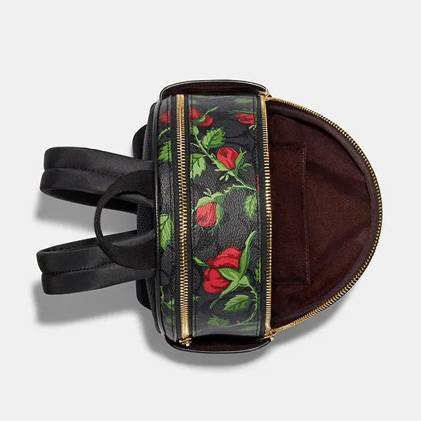 Balo Nữ Coach Mini Court Backpack In Signature Canvas With Fairytale Rose Print CC331 Màu Đen - Túi xách - Vua Hàng Hiệu