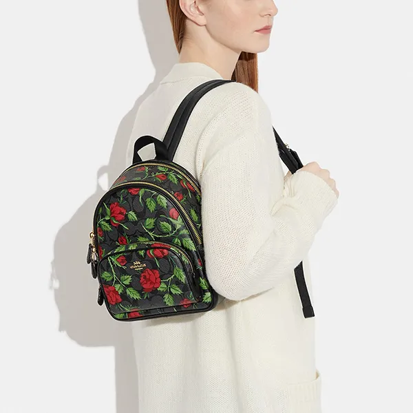 Balo Nữ Coach Mini Court Backpack In Signature Canvas With Fairytale Rose Print CC331 Màu Đen - Túi xách - Vua Hàng Hiệu