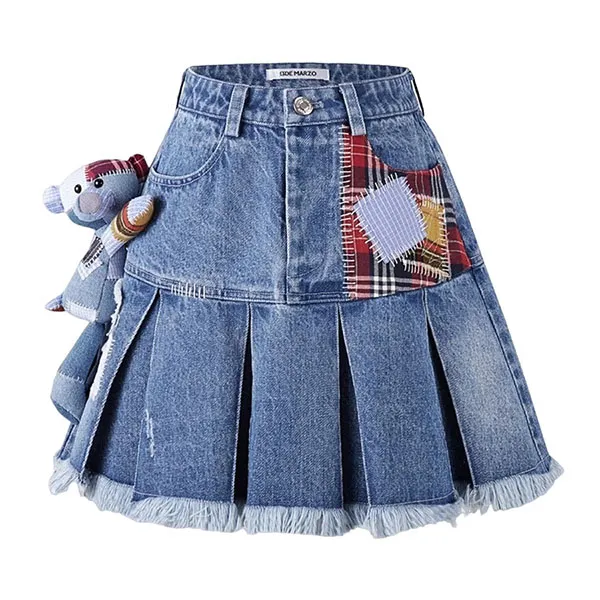 Chân Váy Nữ 13 De Marzo Blue Bear Patch Suture Denim FR0057-0030 Màu Xanh
