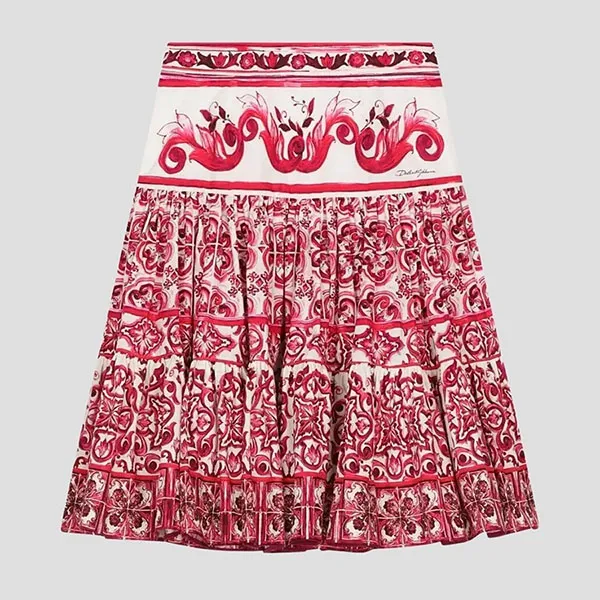 Chân Váy Nữ Dolce & Gabbana D&G Majolica Printed L54I46G7EX7HE3TN Màu Trắng Phối Đỏ