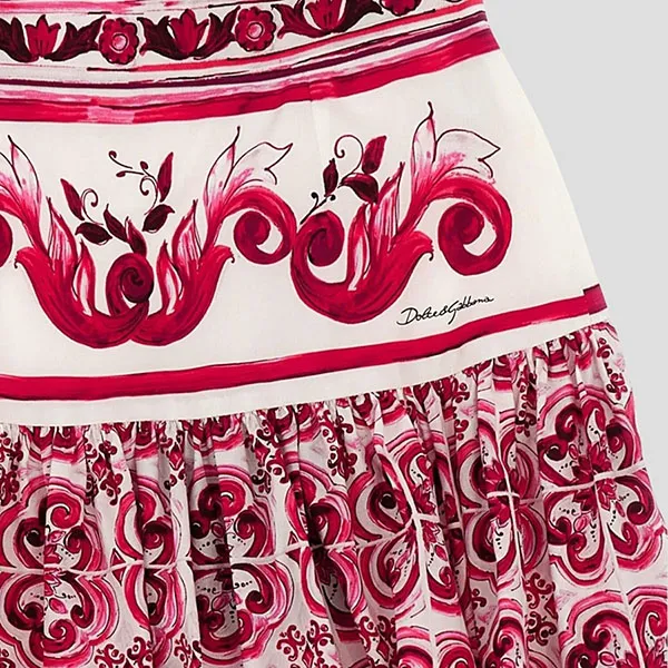 Chân Váy Nữ Dolce & Gabbana D&G Majolica Printed L54I46G7EX7HE3TN Màu Trắng Phối Đỏ
