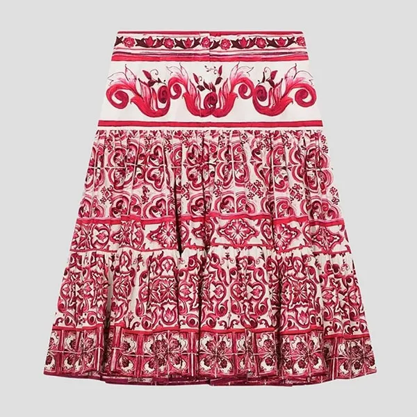 Chân Váy Nữ Dolce & Gabbana D&G Majolica Printed L54I46G7EX7HE3TN Màu Trắng Phối Đỏ