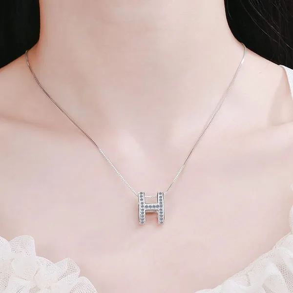 Dây Chuyền Nữ Lili Jewelry Bạc Nữ Đính Kim Cương Moissanite Kiểu Chữ H LILI_345449 Màu Bạc - Trang sức - Vua Hàng Hiệu