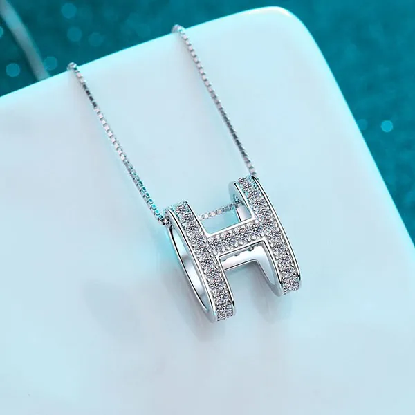 Dây Chuyền Nữ Lili Jewelry Bạc Nữ Đính Kim Cương Moissanite Kiểu Chữ H LILI_345449 Màu Bạc - Trang sức - Vua Hàng Hiệu