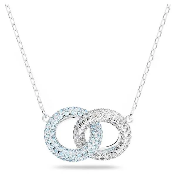 Dây Chuyền Nữ Swarovski Stone Necklace Pavé, Intertwined Circles, Blue, Rhodium Plated 5642883 Màu Bạc Xanh