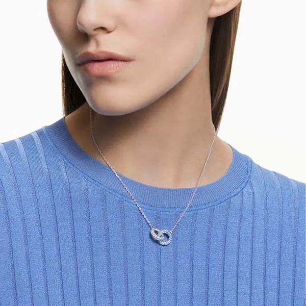 Dây Chuyền Nữ Swarovski Stone Necklace Pavé, Intertwined Circles, Blue, Rhodium Plated 5642883 Màu Bạc Xanh