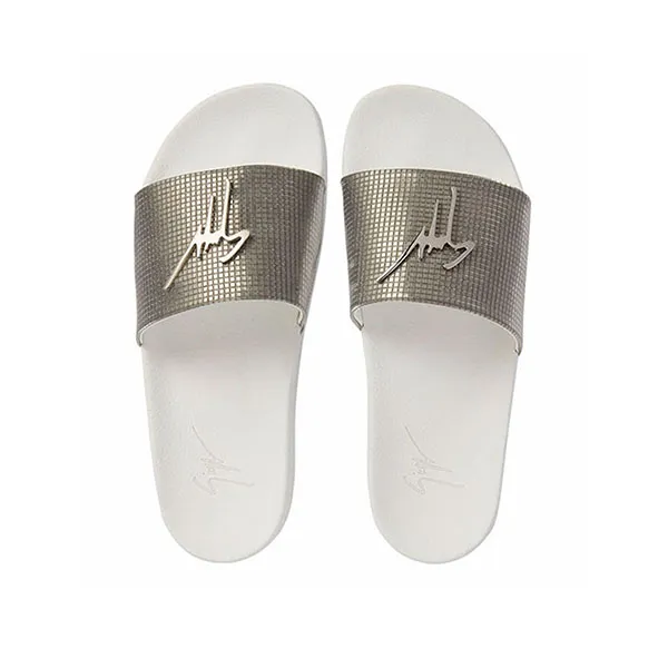 Dép Giuseppe Zanotti Brett Logo Plaque Slides Màu Trắng Bạc - Dép - Vua Hàng Hiệu