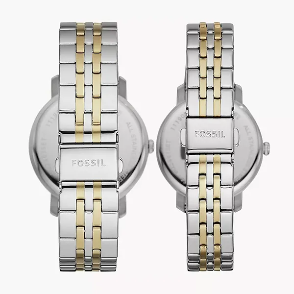 Đồng Hồ Đôi Fossil Lux Luther Three-Hand Two-Tone Stainless Steel Watch Gift Set BQ2467SET Màu Bạc/Vàng Gold