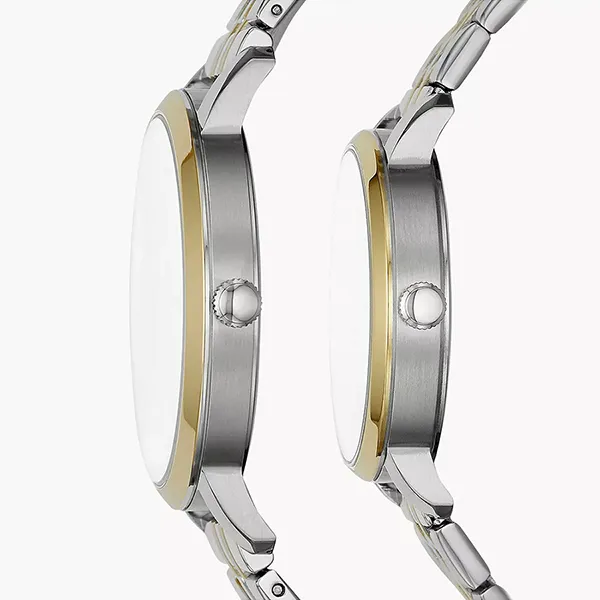 Đồng Hồ Đôi Fossil Lux Luther Three-Hand Two-Tone Stainless Steel Watch Gift Set BQ2467SET Màu Bạc/Vàng Gold