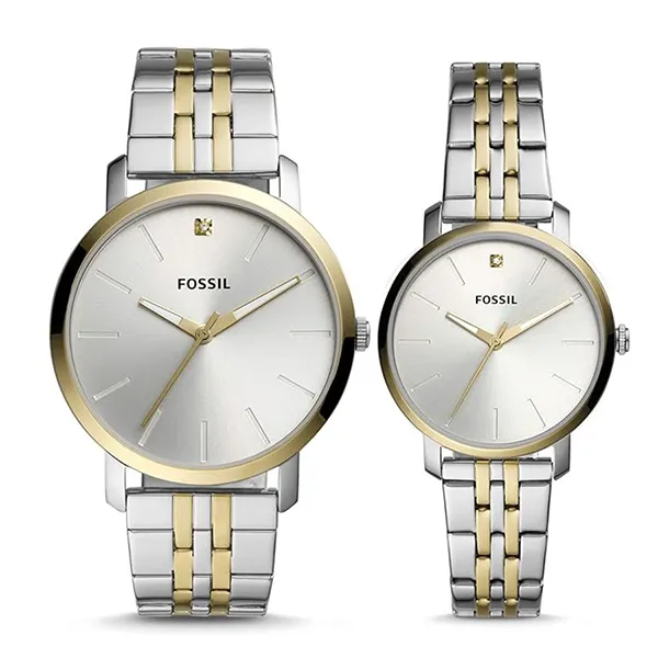 Đồng Hồ Đôi Fossil Lux Luther Three-Hand Two-Tone Stainless Steel Watch Gift Set BQ2467SET Màu Bạc/Vàng Gold