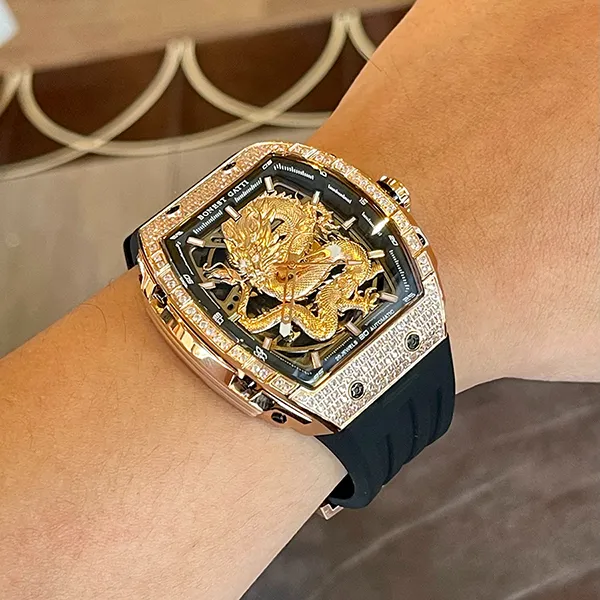 Đồng Hồ Nam Bonest Gatti Ghost Dragon Star Gold Full Diamond Màu Đen
