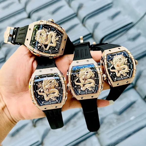 Đồng Hồ Nam Bonest Gatti Ghost Dragon Star Gold Full Diamond Màu Đen