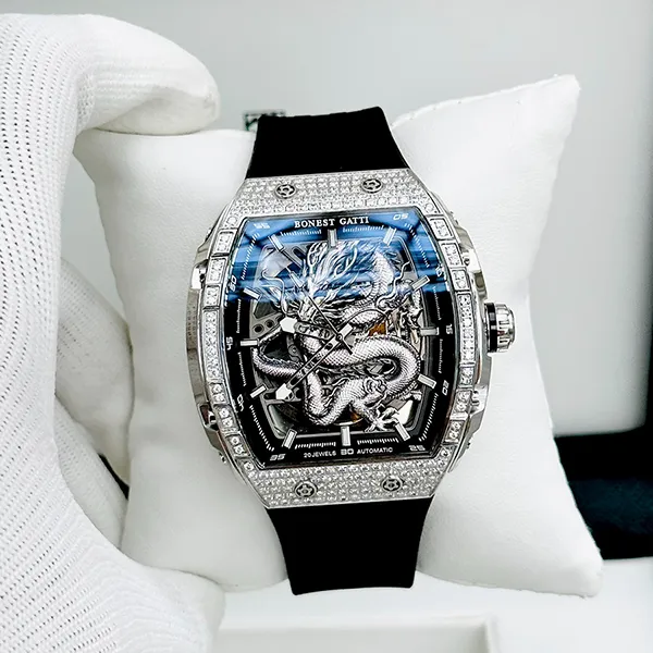 Đồng Hồ Nam Bonest Gatti Ghost Dragon Star Silver BG5605-A1 Full Diamond Màu Đen