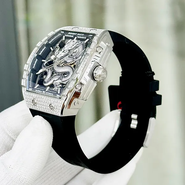 Đồng Hồ Nam Bonest Gatti Ghost Dragon Star Silver BG5605-A1 Full Diamond Màu Đen