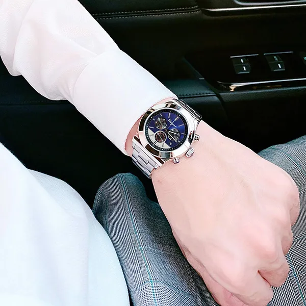Đồng Hồ Nam Salvatore Ferragamo 1898 Sport Chronograph Bracelet Watch Metallic SFDK00318 Màu Xanh Bạc
