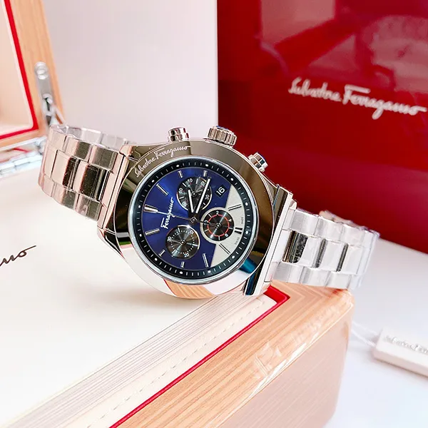 Đồng Hồ Nam Salvatore Ferragamo 1898 Sport Chronograph Bracelet Watch Metallic SFDK00318 Màu Xanh Bạc