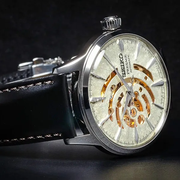 Đồng Hồ Nam Seiko Automatic Presage Cocktail Skeleton Time Star Bar Limited Editions SSA455J1 Màu Kem Đen