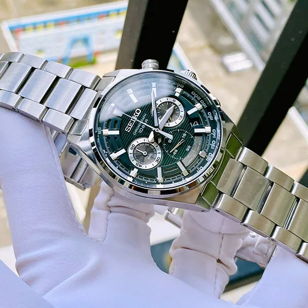 Đồng Hồ Nam Seiko Quartz SSB405P1 Chronograph Màu Xanh Bạc