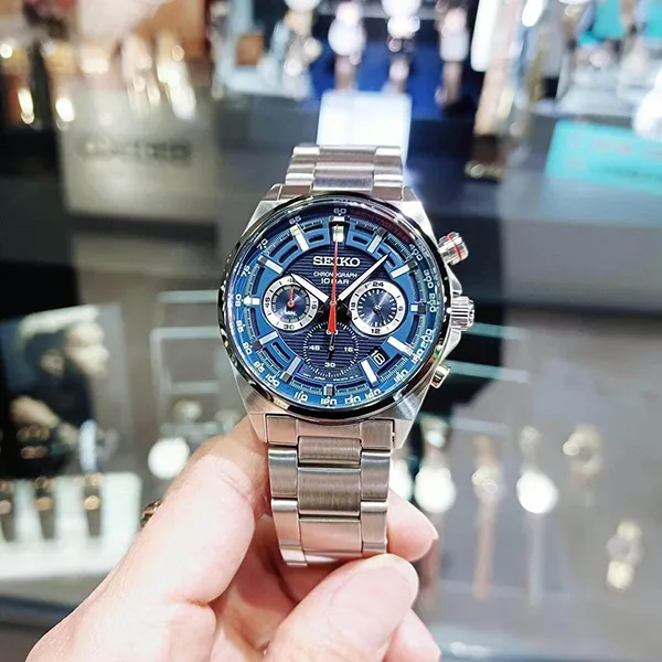 Đồng Hồ Nam Seiko Quartz SSB407P1 Màu Xanh Bạc
