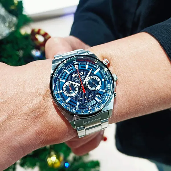 Đồng Hồ Nam Seiko Quartz SSB407P1 Màu Xanh Bạc