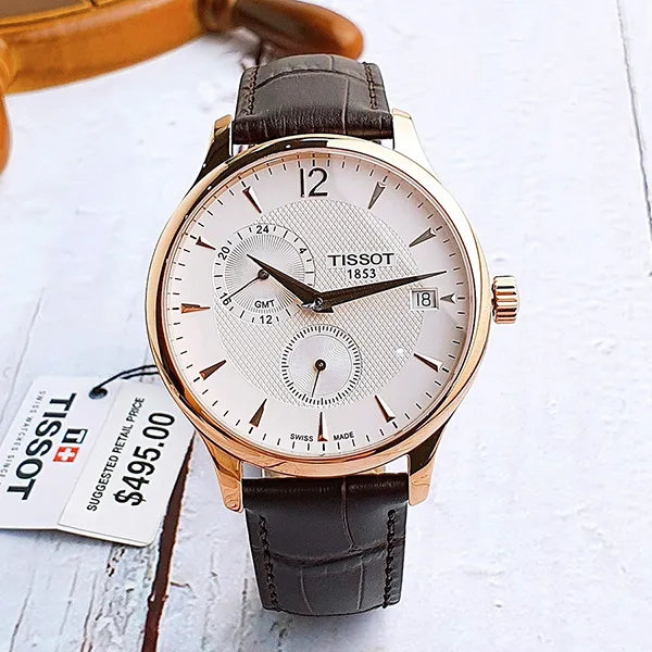 Đồng Hồ Nam Tissot Tradition GMT Rose Gold T063.639.36.037.00 Màu Nâu