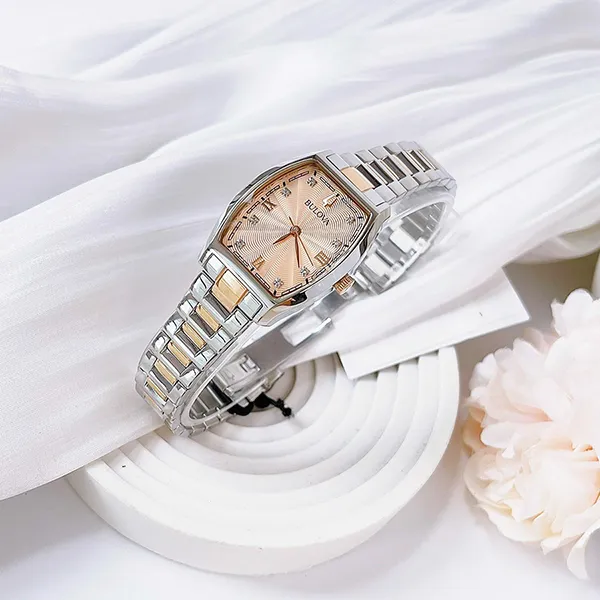 Đồng Hồ Nữ Bulova Stainless Steel Diamond 98P211 Màu Vàng Hồng/Bạc