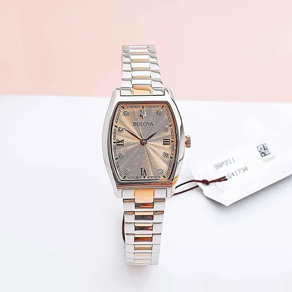 Đồng Hồ Nữ Bulova Stainless Steel Diamond 98P211 Màu Vàng Hồng/Bạc