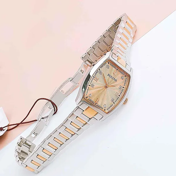 Đồng Hồ Nữ Bulova Stainless Steel Diamond 98P211 Màu Vàng Hồng/Bạc