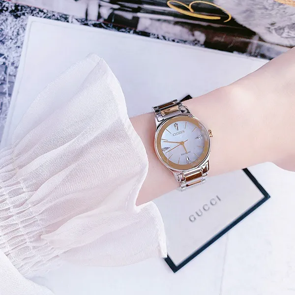 Đồng Hồ Nữ Citizen Eco Drive Watch EM0734-56D Màu Bạc - Vàng Gold