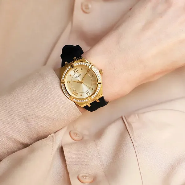 Đồng Hồ Nữ Guess Gold Tone Case Black Silicone Watch GW0034L1 Màu Đen/Vàng - Đồng hồ - Vua Hàng Hiệu