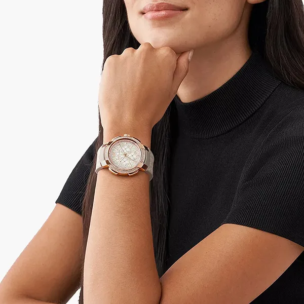 Đồng Hồ Nữ Michael Kors MK Oversized Pavé Chronograph Quartz Watch MK6949 Màu Xám