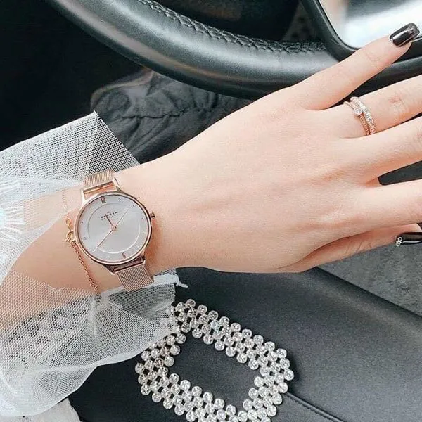 Đồng Hồ Nữ Skagen Anita Lille Rose Gold-Tone Steel Mesh Watch SKW2151 Màu Vàng Hồng