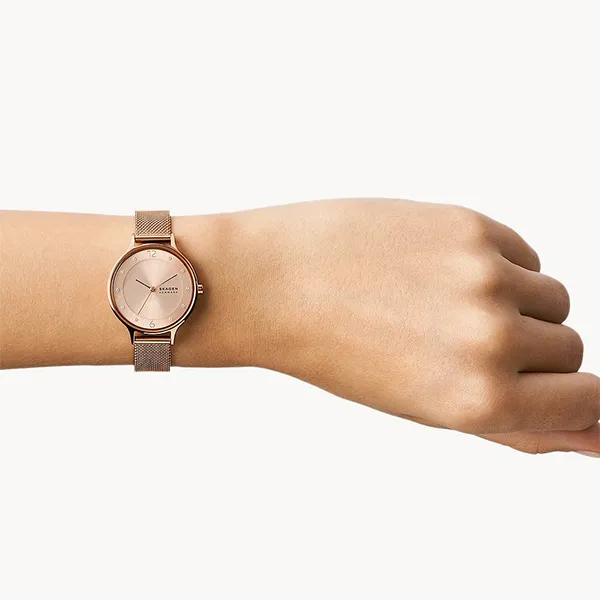 Đồng Hồ Nữ Skagen Anita Lille Three-Hand Rose Gold Stainless Steel Mesh Watch SKW1150SET Màu Vàng Hồng (Kèm Dây Da)