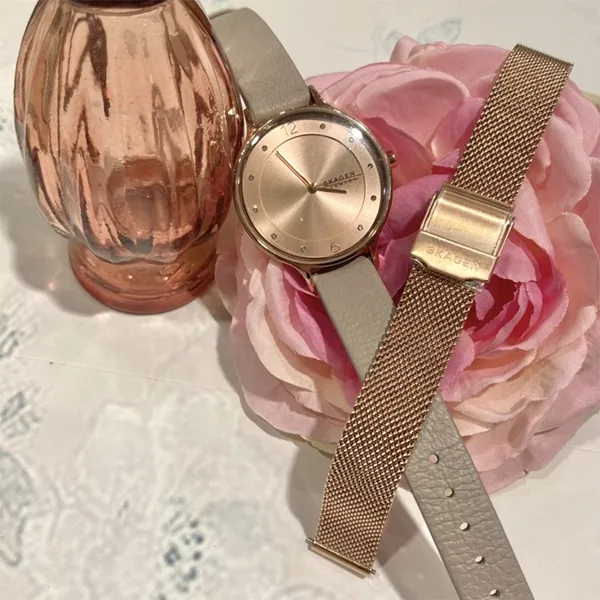 Đồng Hồ Nữ Skagen Anita Lille Three-Hand Rose Gold Stainless Steel Mesh Watch SKW1150SET Màu Vàng Hồng (Kèm Dây Da)