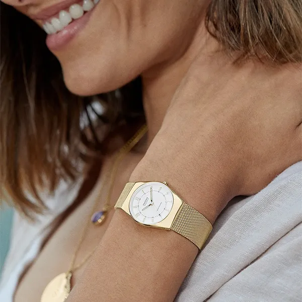 Đồng Hồ Nữ Skagen Grenen Lille Solar-Powered Gold Stainless Steel Mesh Watch SKW3077 Màu Vàng
