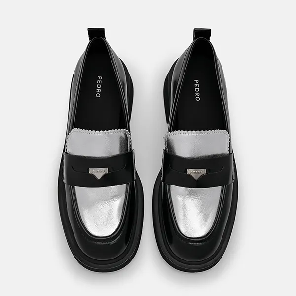 Giày Lười Nữ Pedro Wanda Leather Loafers Black2 66480103 Màu Đen/Bạc Size 38