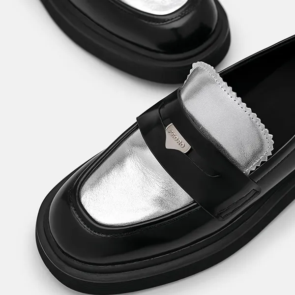 Giày Lười Nữ Pedro Wanda Leather Loafers Black2 66480103 Màu Đen/Bạc Size 38