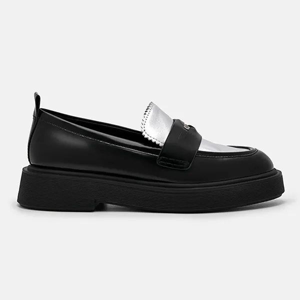 Giày Lười Nữ Pedro Wanda Leather Loafers Black2 66480103 Màu Đen/Bạc Size 38