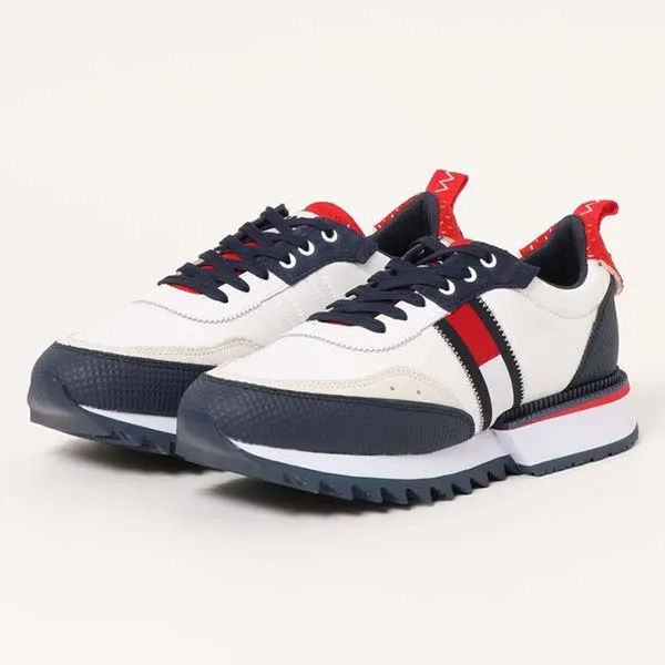 Giày Sneaker Nam Tommy Hilfiger Jeans Men's Em00618 White/Navy Black Half Shark Sole Màu Trắng Xanh