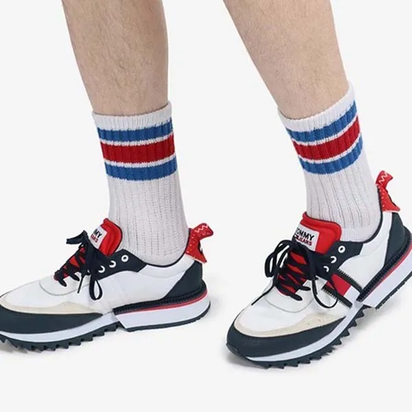 Giày Sneaker Nam Tommy Hilfiger Jeans Men's Em00618 White/Navy Black Half Shark Sole Màu Trắng Xanh