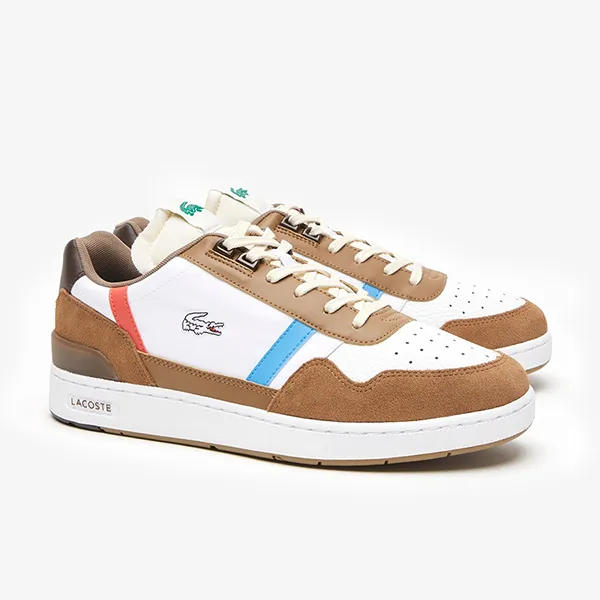 Giày Thể Thao Lacoste Men's Lacoste T-Clip Leather Tricolour Trainers 45SMA0086 Màu Nâu/Trắng Size 8