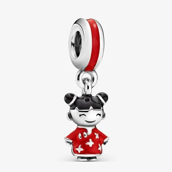 Hạt Vòng Charm Nữ Pandora 791431ENMX China Doll Màu Bạc Đỏ
