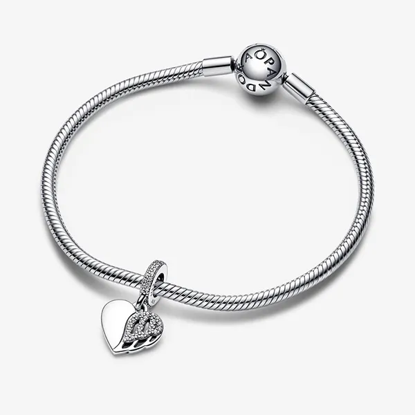 Hạt Vòng Charm Pandora Heart & Angel Dangle 792646C01 Màu Bạc