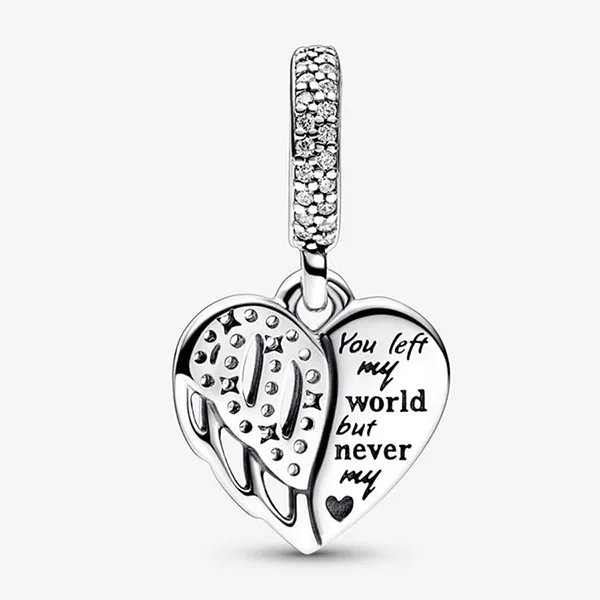 Hạt Vòng Charm Pandora Heart & Angel Dangle 792646C01 Màu Bạc